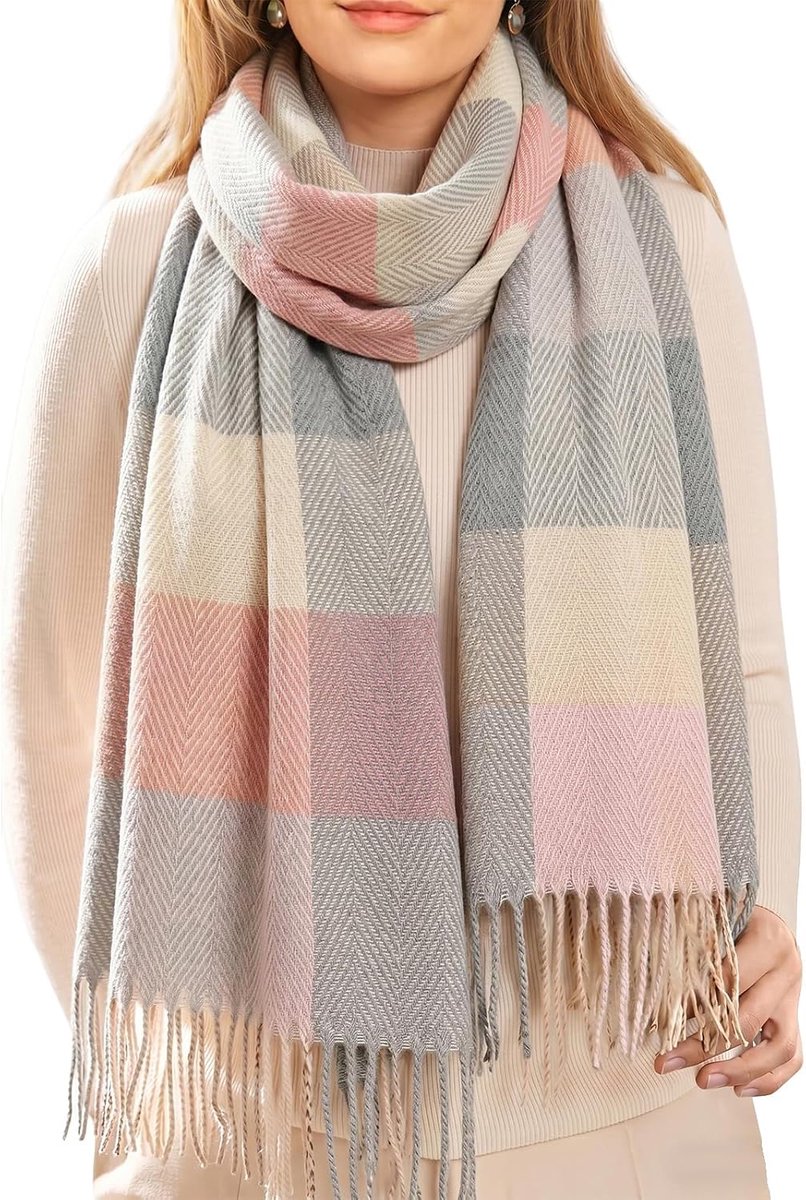 Wintersjaal voor dames, zachte geruite tartan sjaal voor dames, lange warme sjaal met kwastjes, lichte damessjaal voor herfst en winter