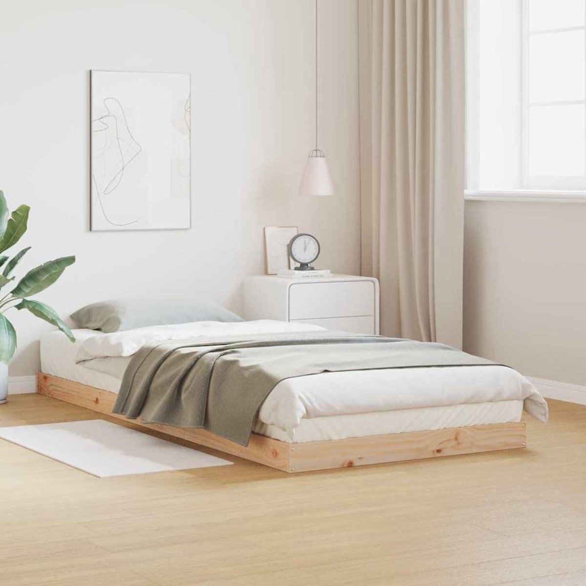 Grenenhout Modern vloerbedframe 100x220 cm Naturel