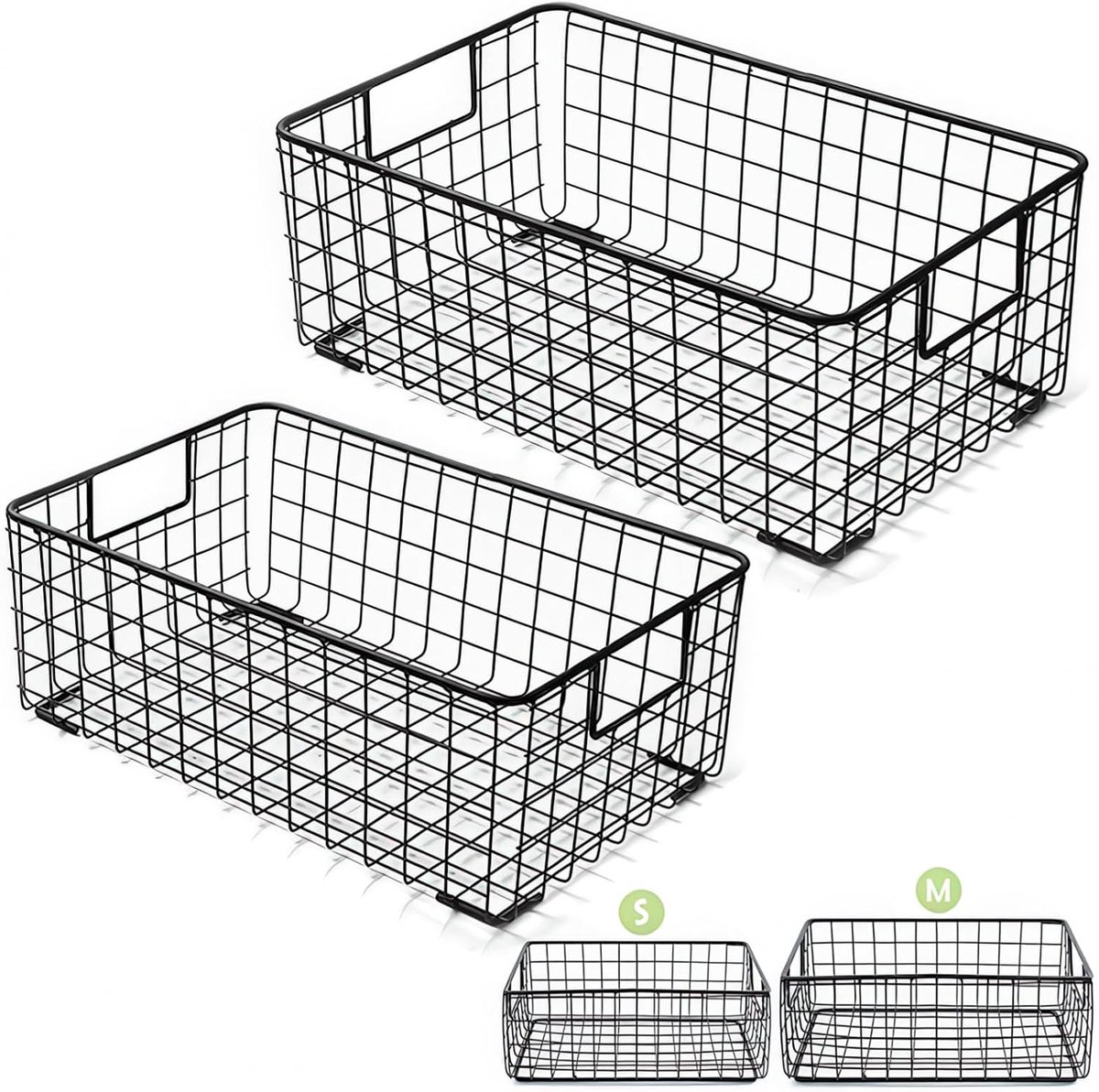 2 stuks draadopbergmanden met handgrepen, metalen organizer mandbakken voor thuis, kantoor, kinderkamer, wasplanken organizer