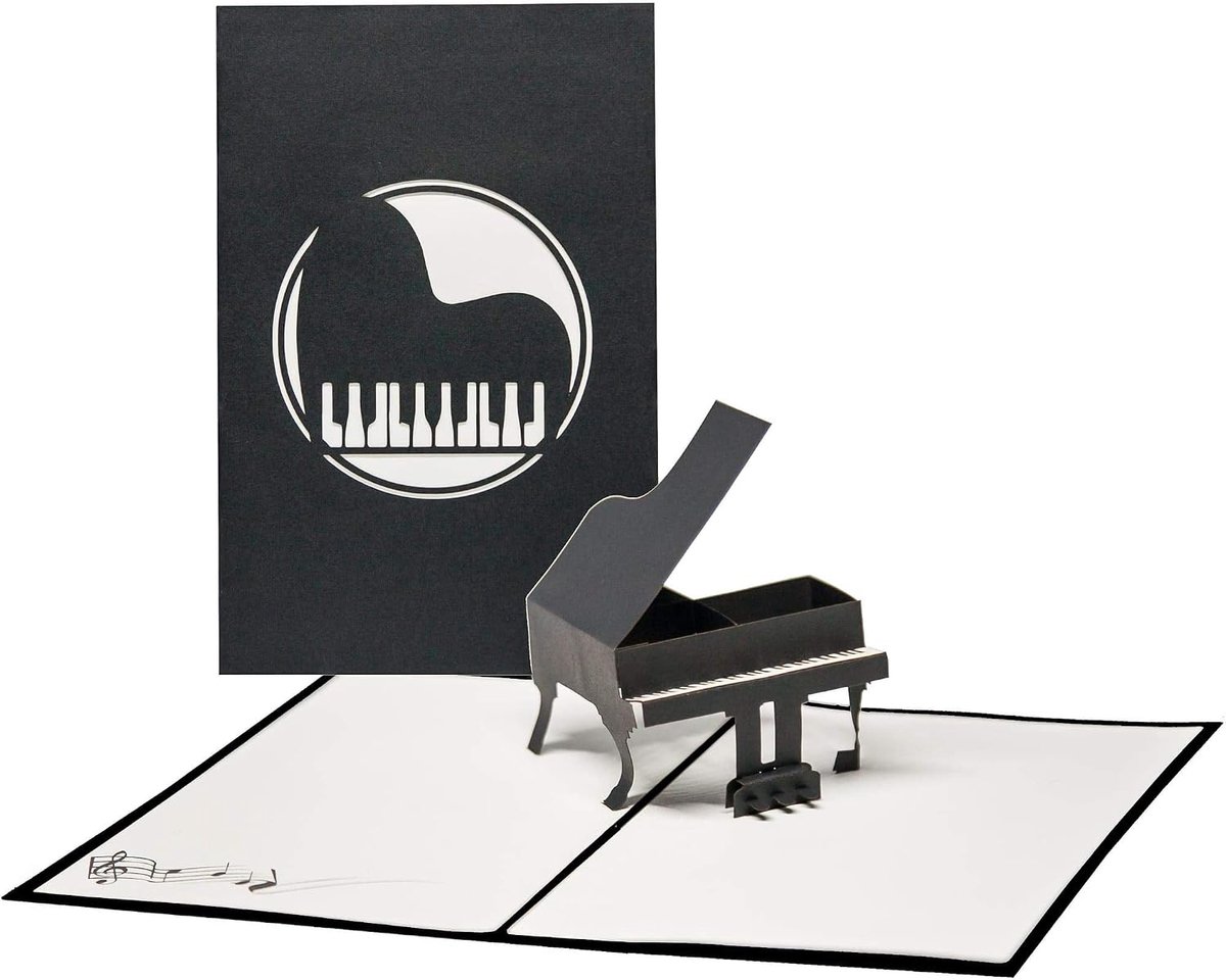 Wenskaart piano - 3D verjaardagskaart piano als cadeaubon, pop-up tegoedbon voor concert, klapkaart, piano, concertvoucher