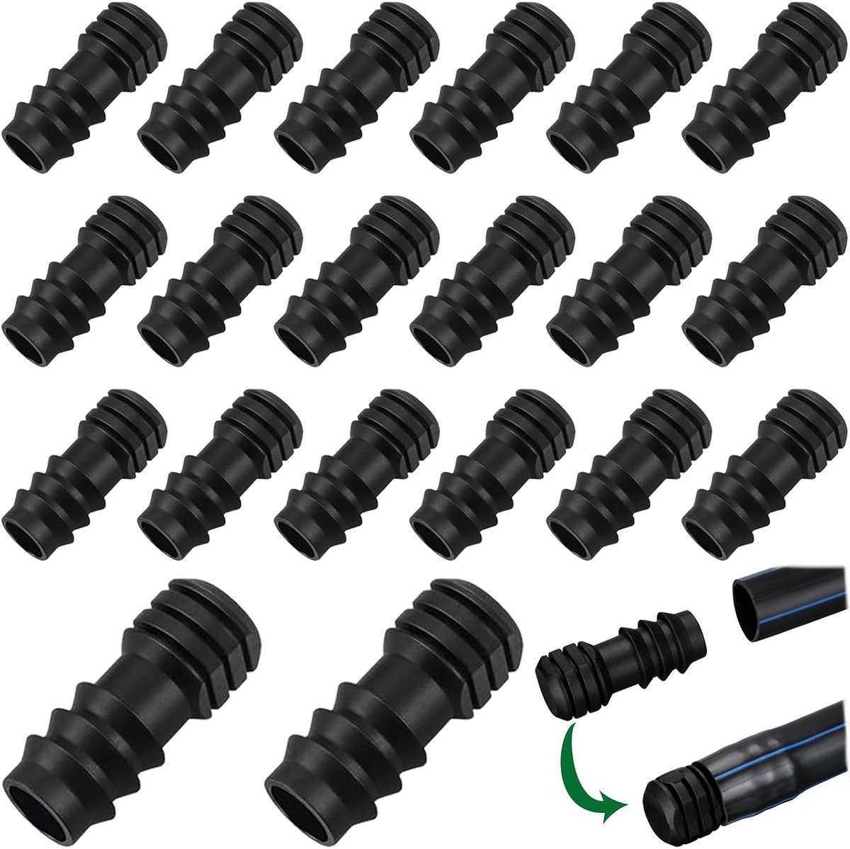 20 stuks eindstoppen slangverbinders, afsluitstoppen voor 16 mm druppelslang, slangadapter, druppelirrigatie, slangverbinder, druppelbuis