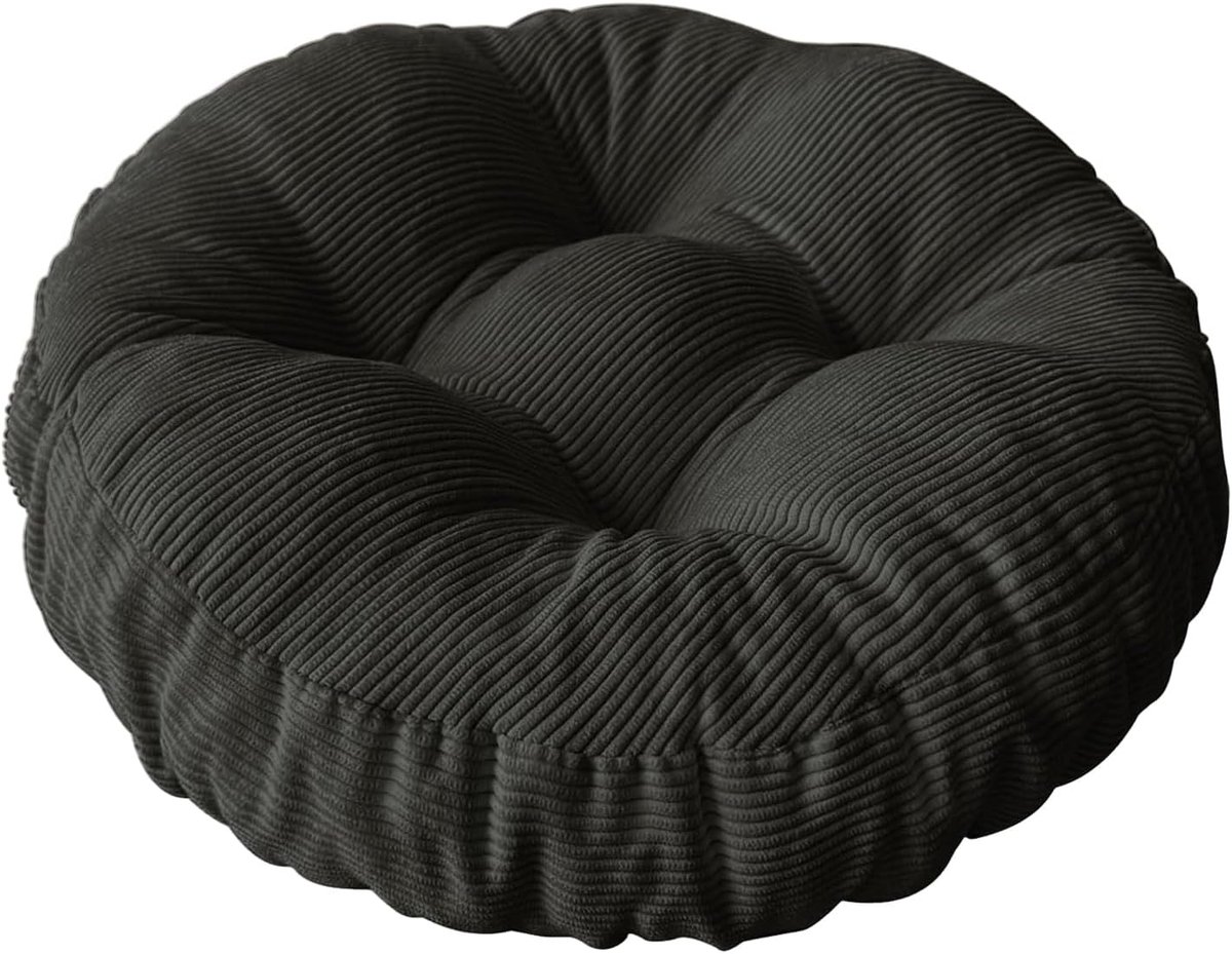 Rond, 65 x 65 cm, vloerkussen, stoelkussen, outdoor, wasbaar, zwart