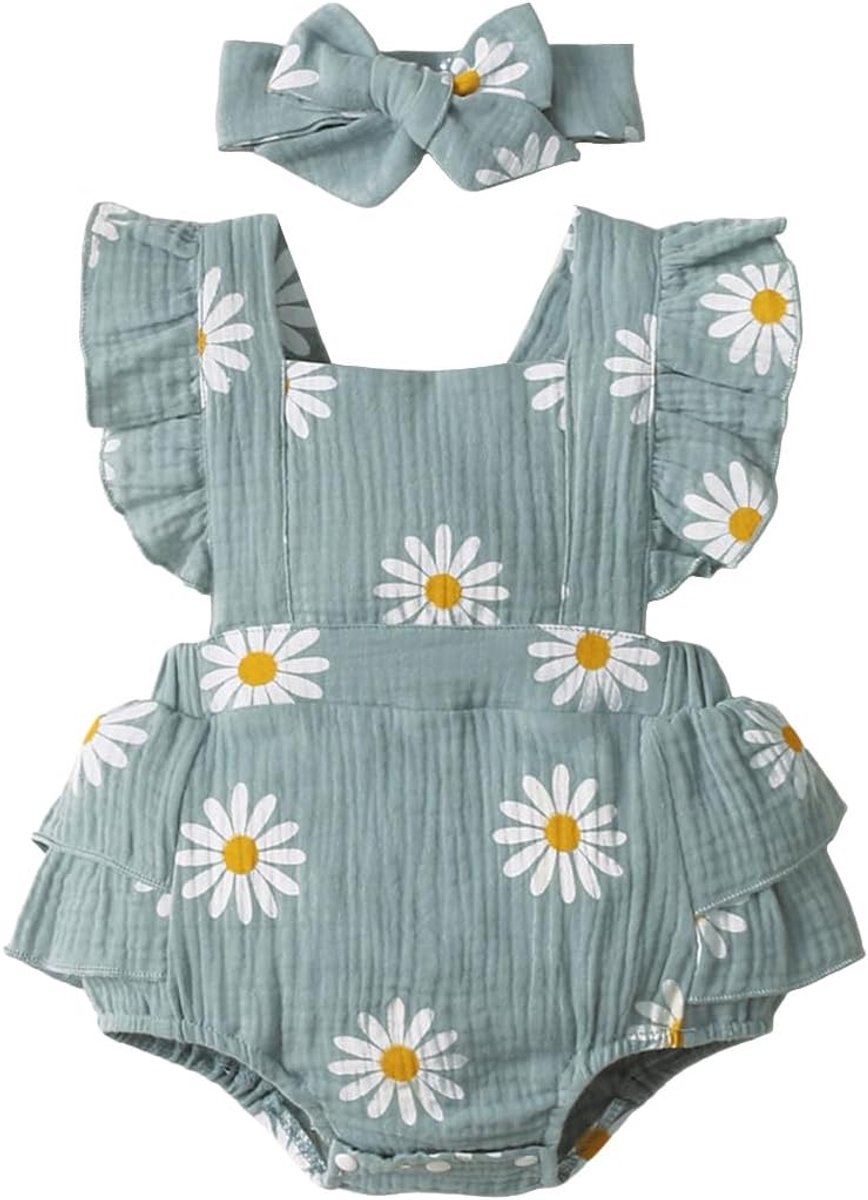 Meisjes kleding ruches mouwen madeliefjes outfits hoofdband basics voor pasgeborenen bovenstukken sets