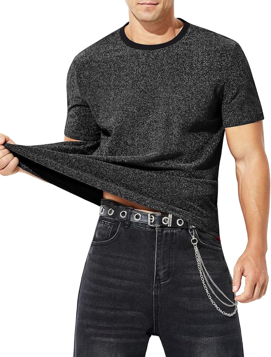 T-Shirt Pailletten Heren Glitter T-Shirt Heren Korte Mouwen Glitter Shirt Disco Danskleding