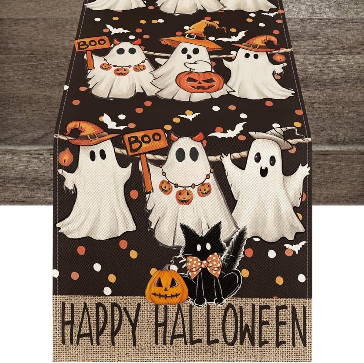 Pompoenen Halloween tafelloper, Halloween-tafeldecoratie, seizoensgebonden herfstdecoratie voor thuisfeest, 33 x 183 cm
