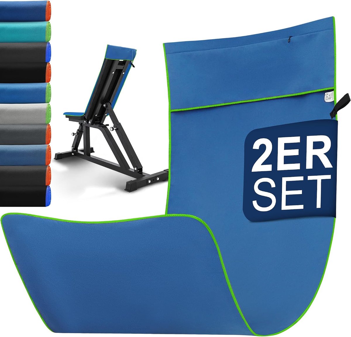 Set Van 2, 120 X 50 Cm, Gymhanddoek Met Ritsvak, Microvezel, Sporthanddoek, Compact En Sneldrogend, Voor Training, Camping, Blauw