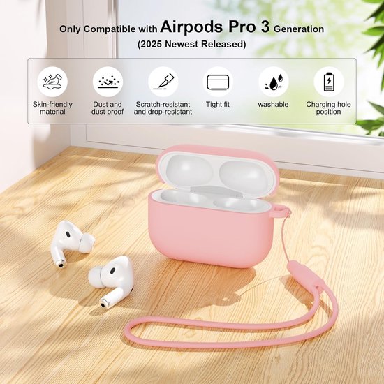 Hoesje compatibel met AirPods Pro 3 (2025), beschermende siliconen hoes voor AirPods Pro 3nd, zachte huid voorkant led zichtbaar siliconen hoesje (roze/zwart) - 2 stuks — afbeelding 2