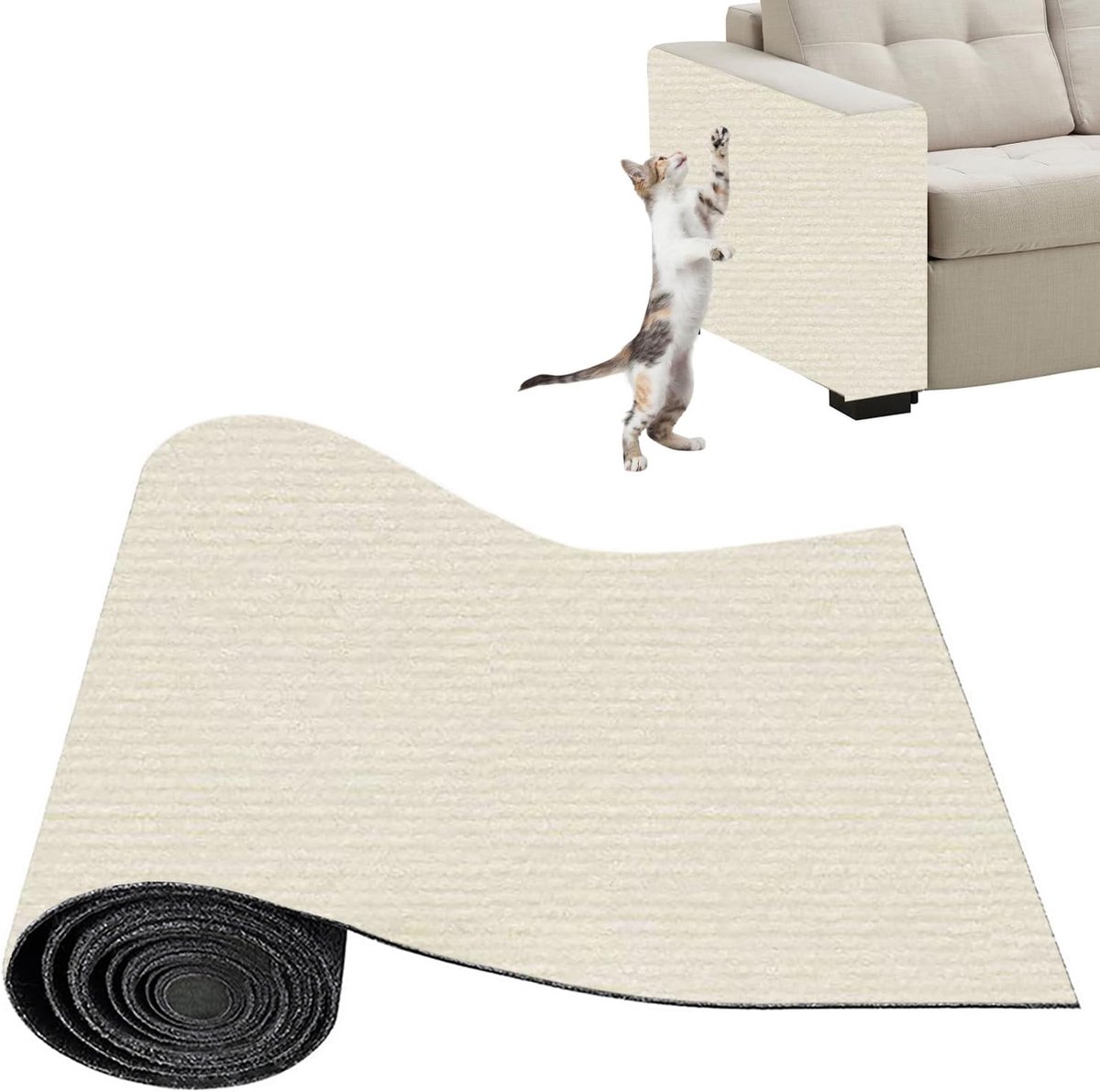 Krabtapijt voor katten, zelfklevende mat voor het krabben van katten, bankbescherming, krasbescherming, doe-het-zelf wandtapijt, beschermt tapijten en banken (gebroken wit, 40 x 200 cm)