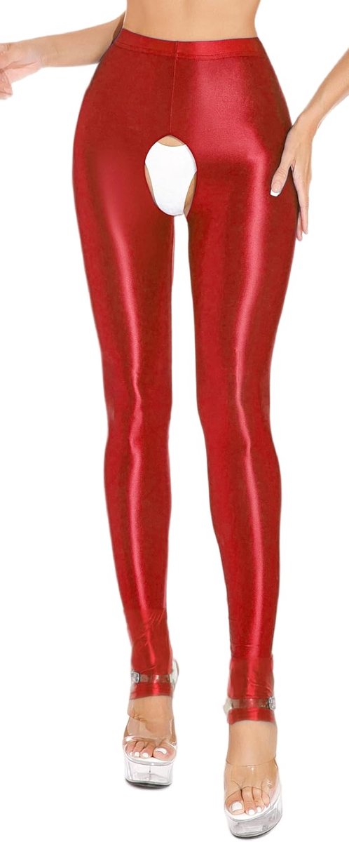Damespanty olieachtige glans tights broek skinny sexy leggings hoge taille yogabroek tights EU S-L (Azië M-XL)
