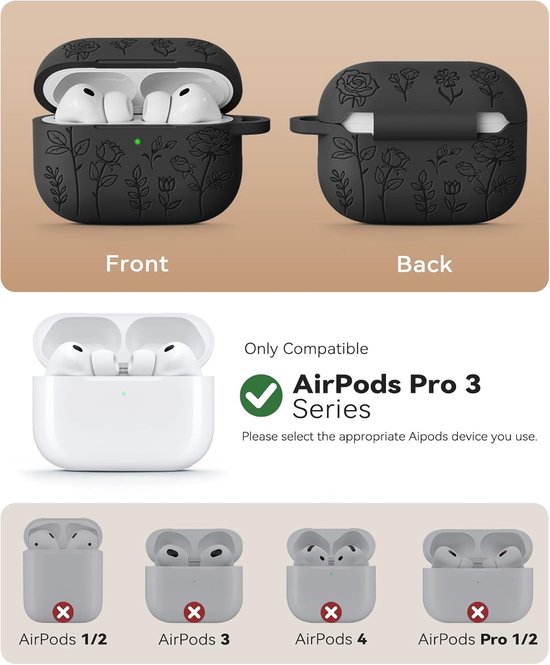 Bloemblaadjesprint voor AirPods Pro 3 Hoes, Black — afbeelding 5