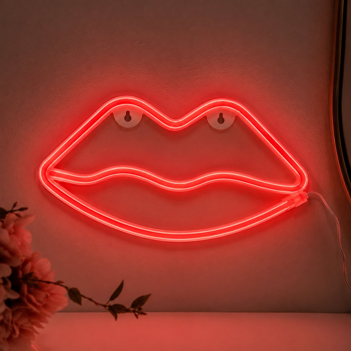 ZoeZo Neon Wandlamp Lippen - Neon verlichting - Sfeerverlichting - LED lamp - Neonlicht - Neon Sign - USB - Rood