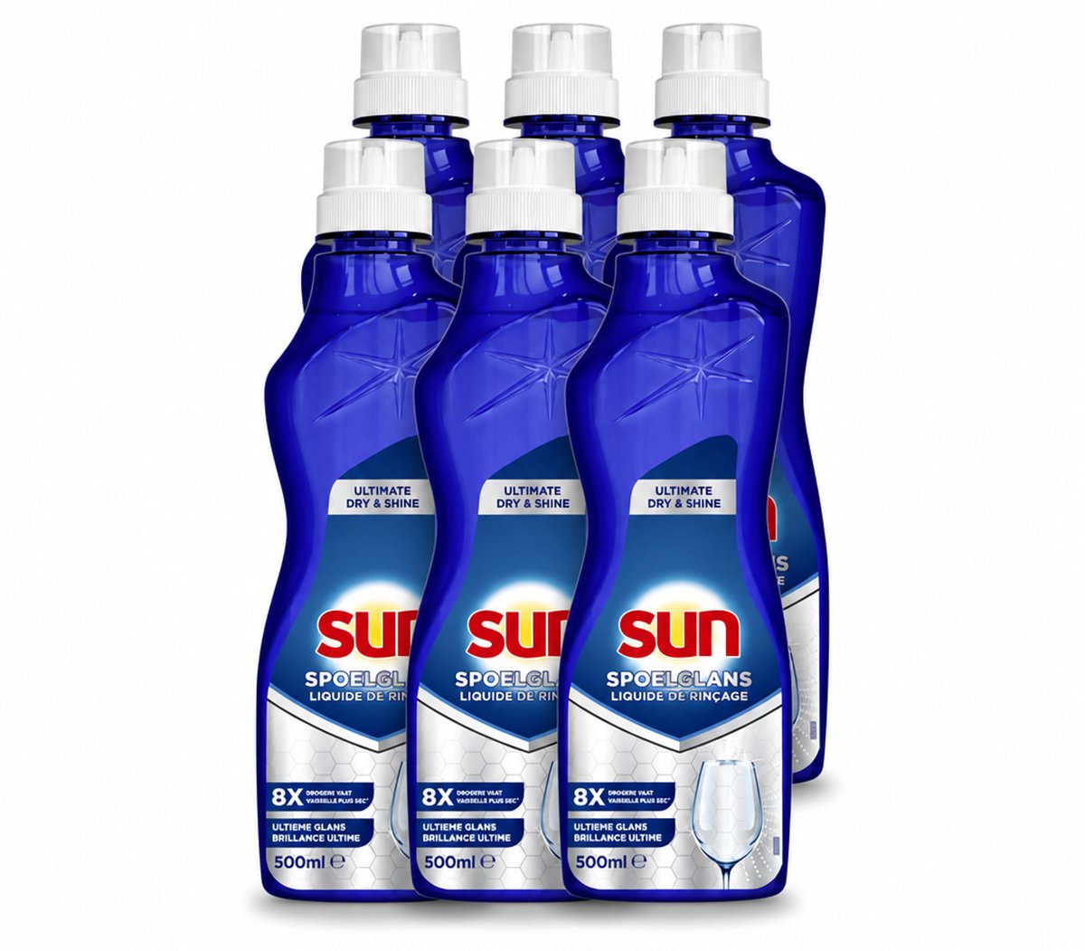 6 x Sun - Spoelglansmiddel - Dry & Shine - 500 ml - Voordeelverpakking - 6 stuks