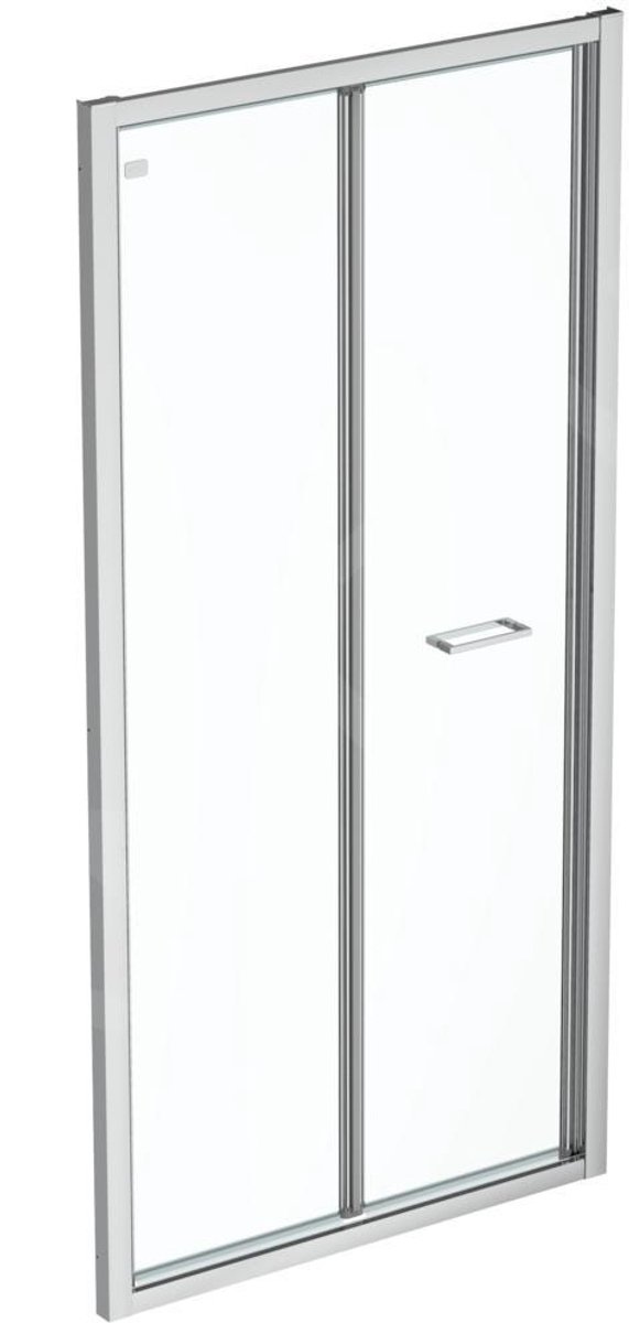 Vouwdeur 900 mm, silver bright/helder glas