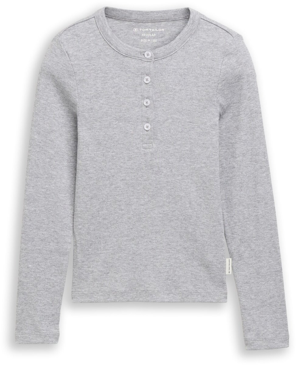 Tom Tailor - Henley-shirt met lange mouwen en geribde structuur - Maat 128 - Light Stone Grey Melange
