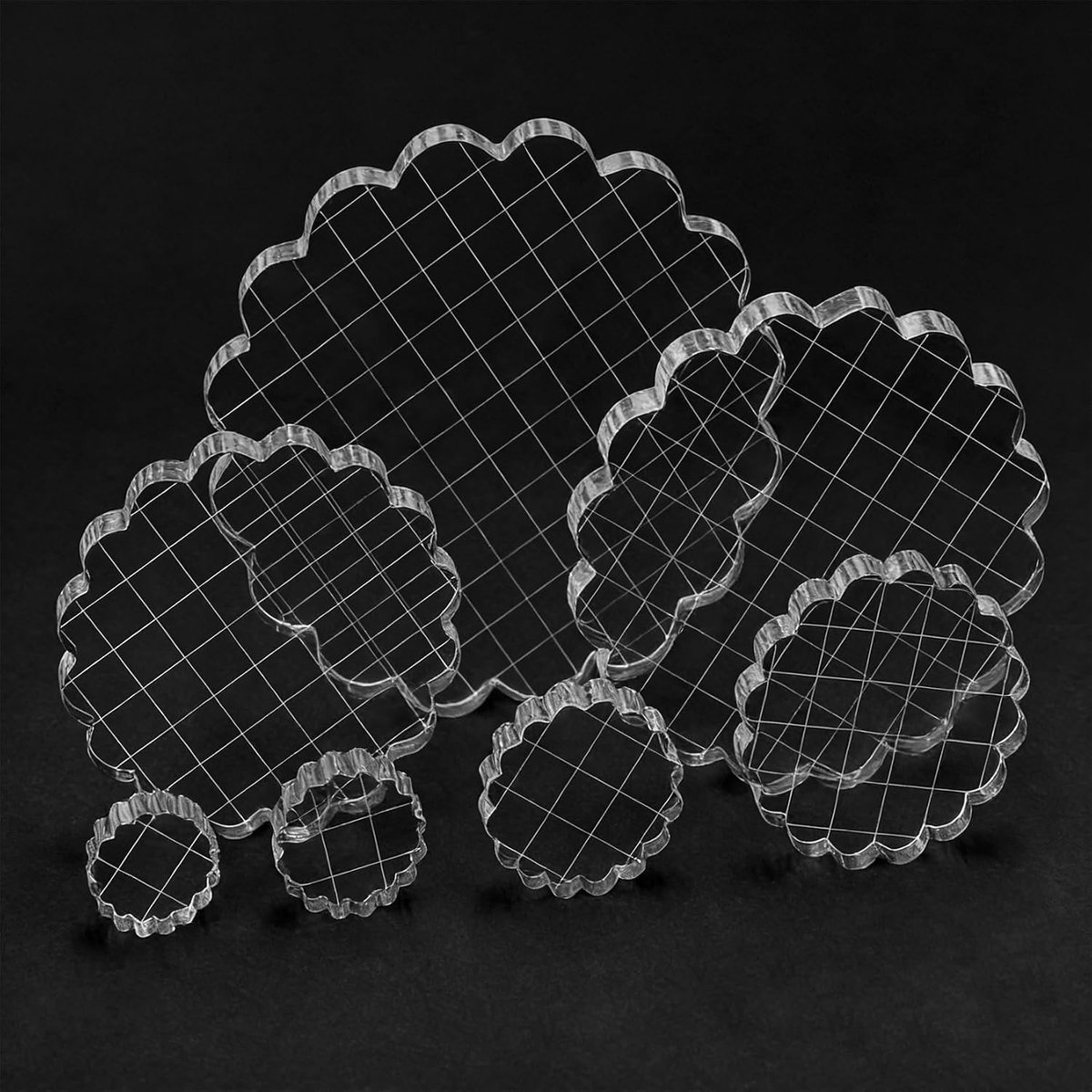 9-delige DIY-set van acryl stempelblokken, transparante stempelblokken met rasterlijnen en ronde bloemenmotieven, transparante acrylset voor scrapbooking, kaartmaken en fotoalbums