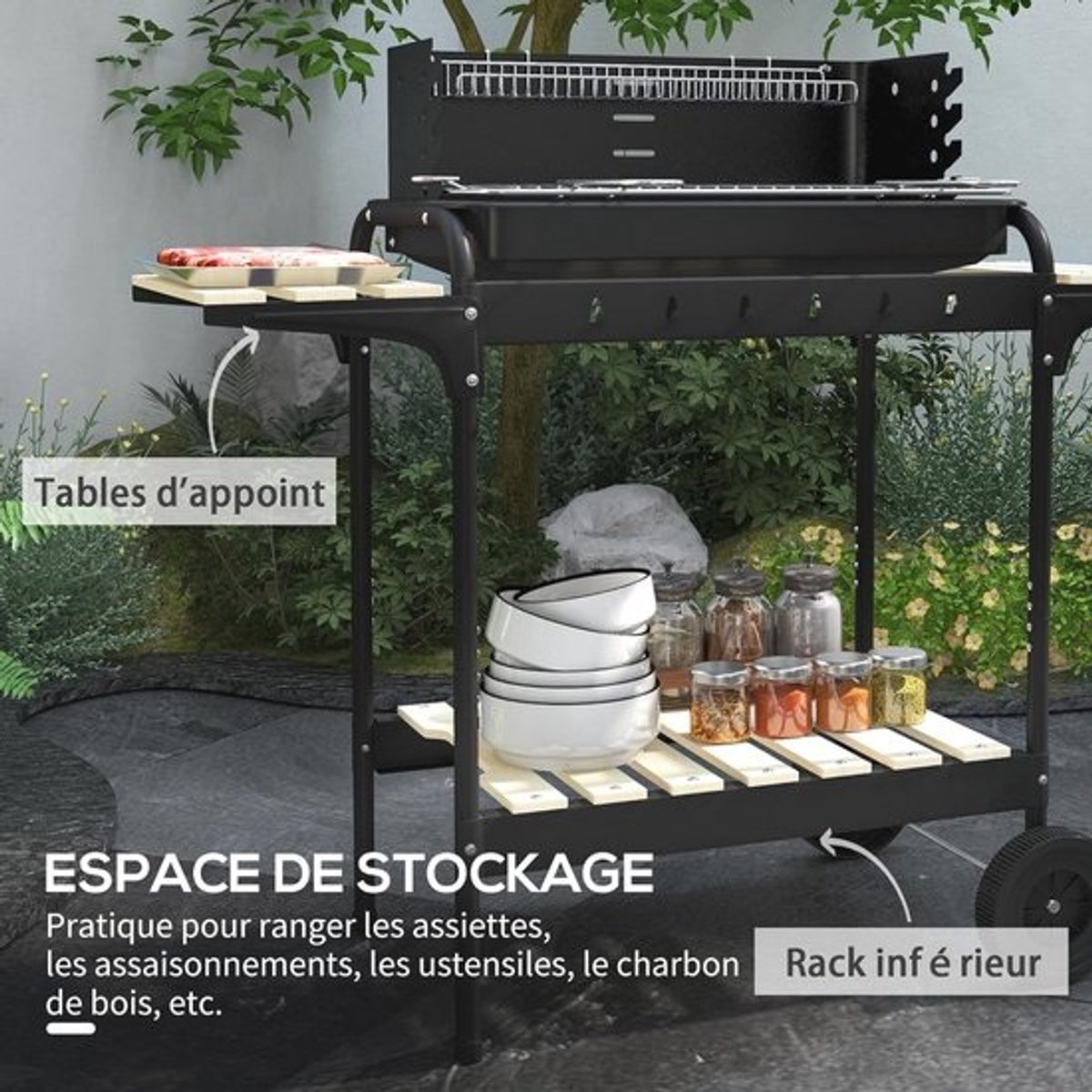 Houtskool BBQ Grill met Verstelbare Hoogte en Wielen - Ideaal voor Buiten