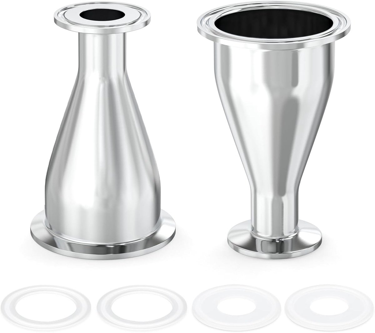 2 stuk sanitaire fitting verloopstuk roestvrij staal 304 Tri Clamp ferrule-stijl 2" buisbuitendiameter naar 1" buisbuitendiameter (51 mm x 25 mm)