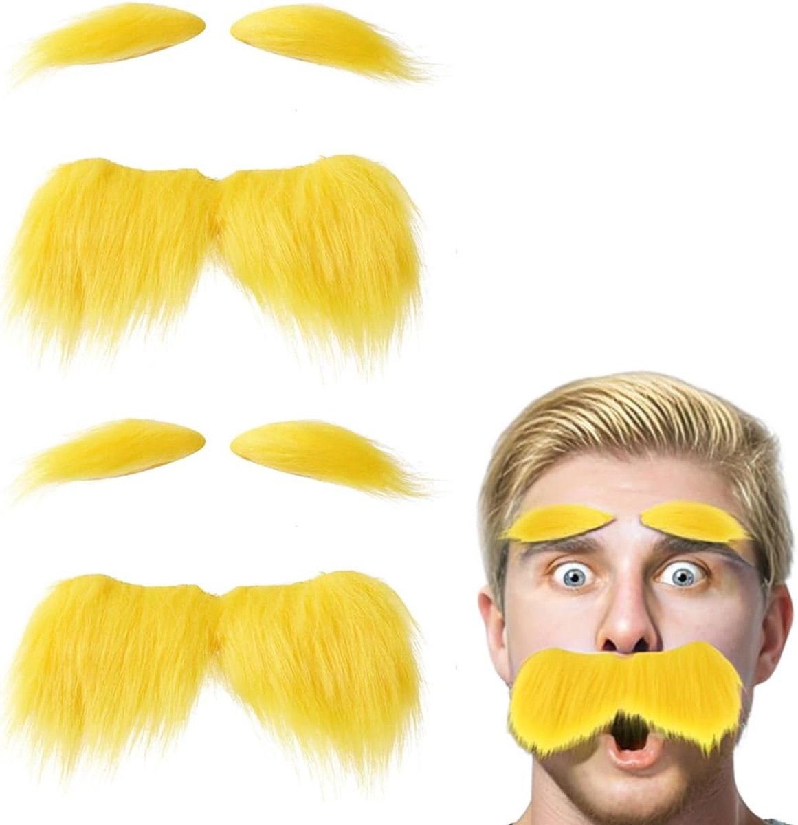 2 sets valse snor, gesimuleerde snorwenkbrauwen, grappige baarden, cosplay-accessoires, feestaccessoires (geel)
