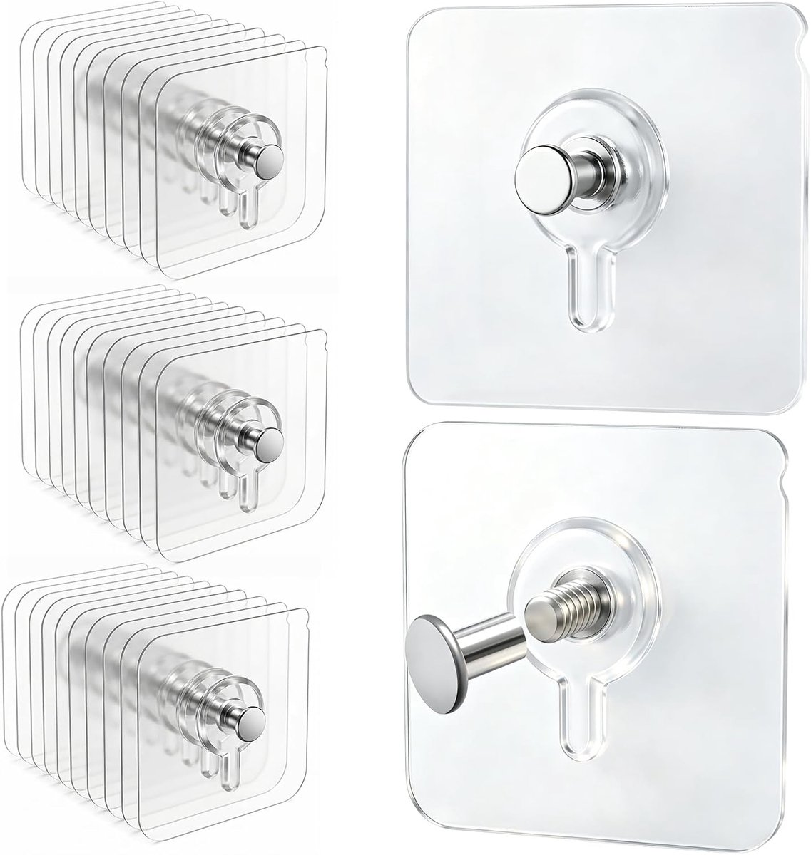 30 x zelfklevende haken voor de muur (transparant)