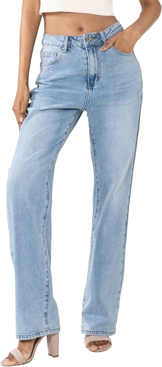 Jeansbroek voor dames, zonder stretch, rechte pijpen met rechte pijpen, hoge taille, klassieke katoenen jeans in vintage look