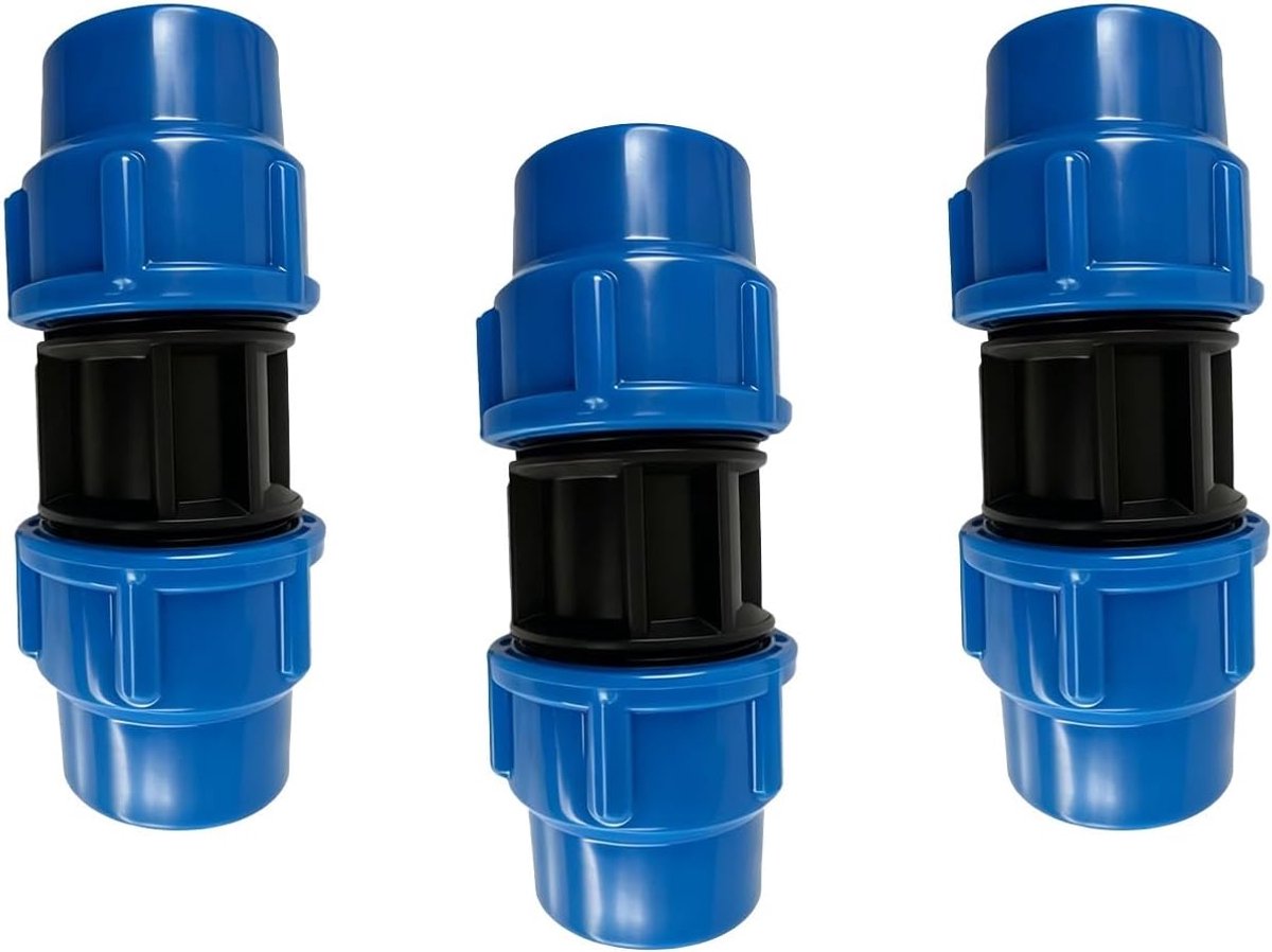 Schroefverbinding, 25 mm, koppeling, klemverbinding, PN16, drinkwater, compatibel met PE80 PE100 buizen, PP-aansluiting, waterleiding, tuinirrigatie, drukleiding, 3 stuks