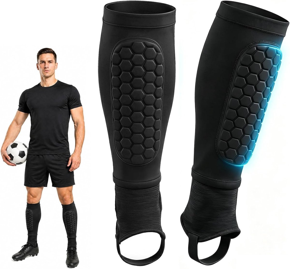 Scheenbeschermers met enkelbescherming, scheenbeschermers voetbal heren, ademend, antislip, scheenbeschermers voor jongens, jongeren en volwassenen