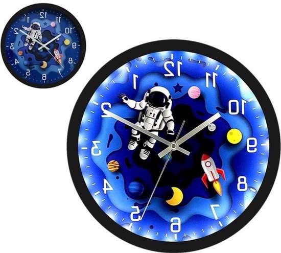 30 cm Kinderklok voor de Kamer - Stille Quartz Wandklok met Luminous Astronaut Design, Decoratief voor Kinderen, Ideaal voor Slaapkamer en Klaslokaal