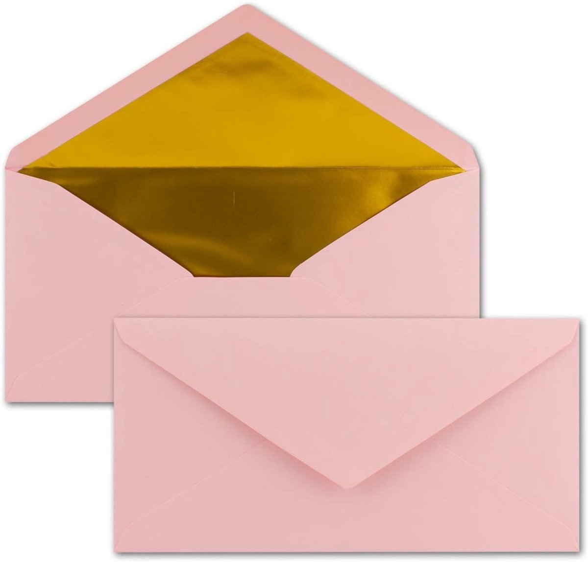 15 enveloppen DIN lang - roze met goud-metallic voering - 110 x 220 mm - nat lijmen - feestelijke enveloppen voor doop & geboorte