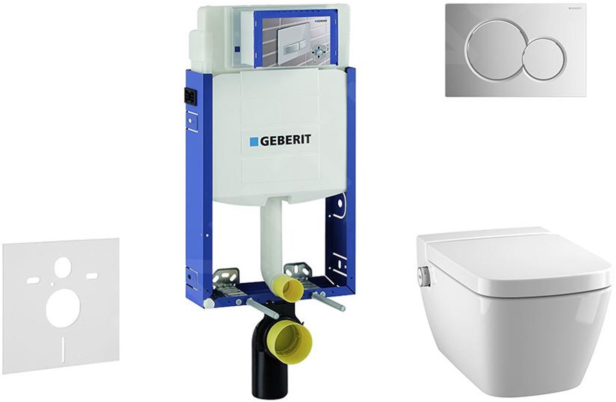 Inbouwreservoir voor hangend toilet met SIGMA01 bedieningsknop, glanzend chroom + Tece One - hangend douche-wc en wc-bril, Rimless, SoftClose