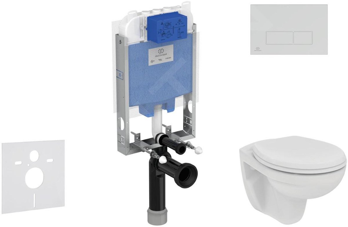 Toiletset- inbouwreservoir, closet, WC-zitting Eurovit, Oleas M2 bedieningsplaat, Rimless, Softclose, mat chroom