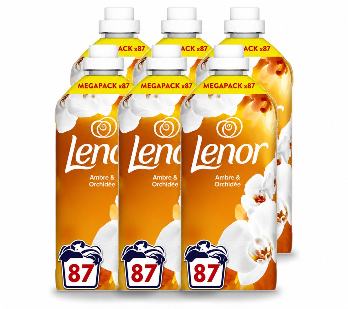 6 x Lenor - Wasverzachter - Amber & Orchidee - Fris & Zacht - 87 Wasbeurten - Voordeelverpakking - 6 stuks
