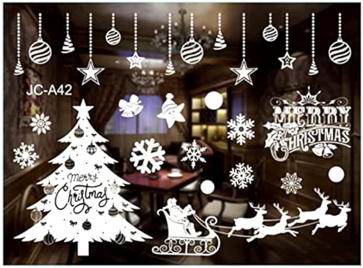 Sneeuwvlok Kerstmuur Sticker Glazen Venster Sticker Kerstversiering Kerstcadeau Navida Wit 2