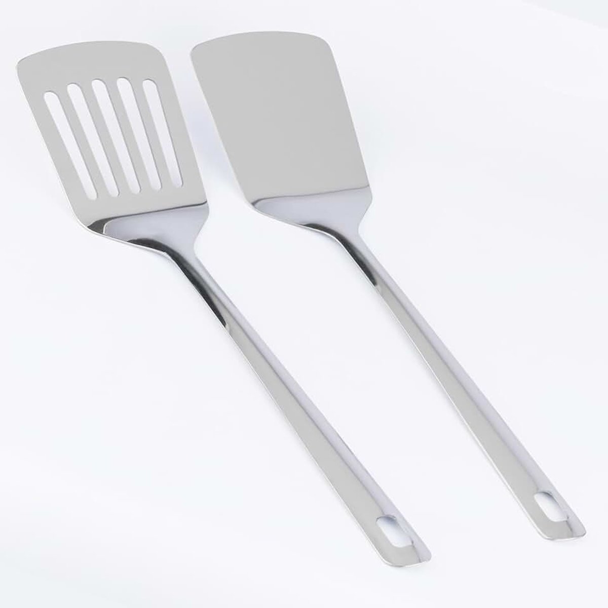 Set van 2 roestvrijstalen spatels, keukenspatel, braadspatel, keukenhulp, roestvrijstalen spatel, anti-aanbak, spatel, roestvrij staal, vaatwasmachinebestendig, kookgerei voor eieren, vis