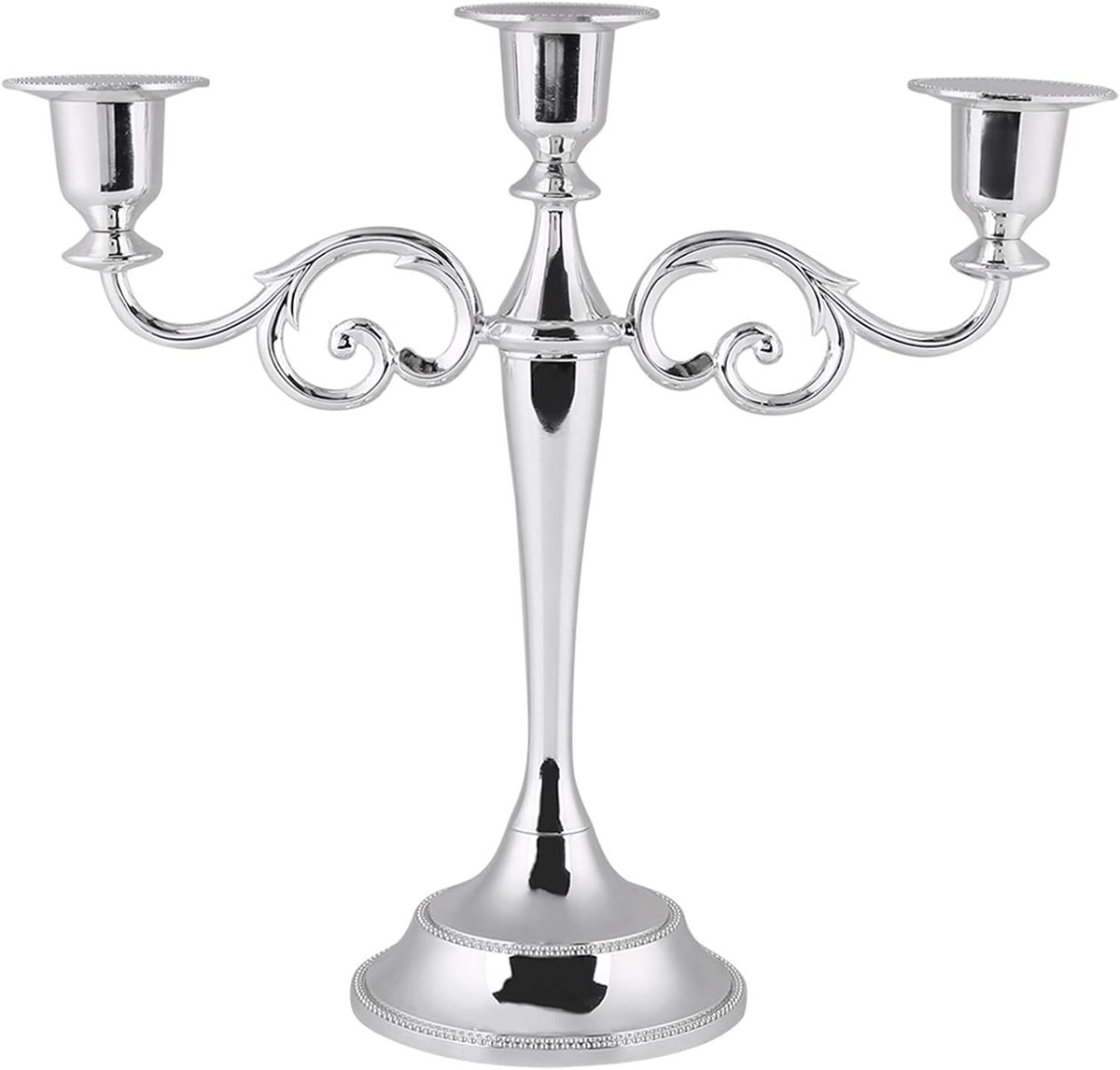 Driearmige metalen taps toelopende kandelaar voor kandelaar, bruiloft, eettafel, Kerstmis, feest, thuis(Zilver)