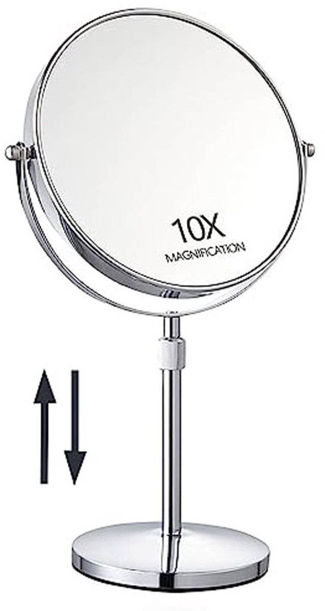 Hoogte verstelbare 17 inch make-upspiegel met 10X vergroting en 360° draaibare functionaliteit