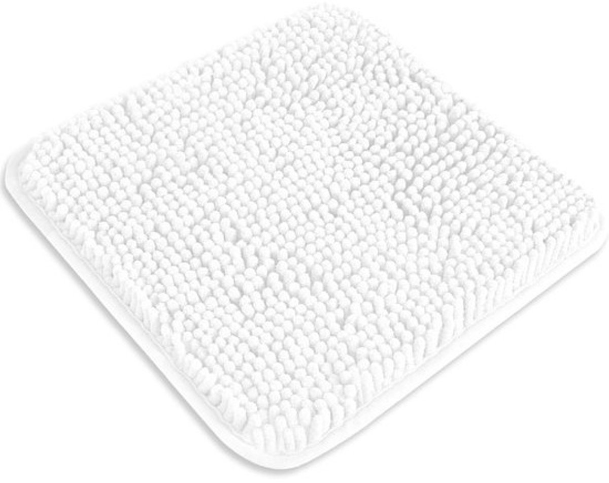 Klein wasbare en absorberende badmat - antislip chenille-badmat voor badkamer, douche en wastafel (wit)
