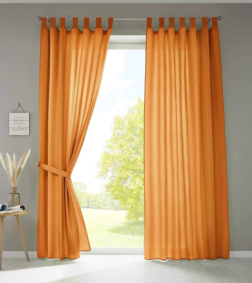 2-delige set gordijnen sjaal lussen »Berlin« HxB 225x140 cm oranje ondoorzichtig microsatijn lichtdoorlatend plooiband effen mat, 20400N2