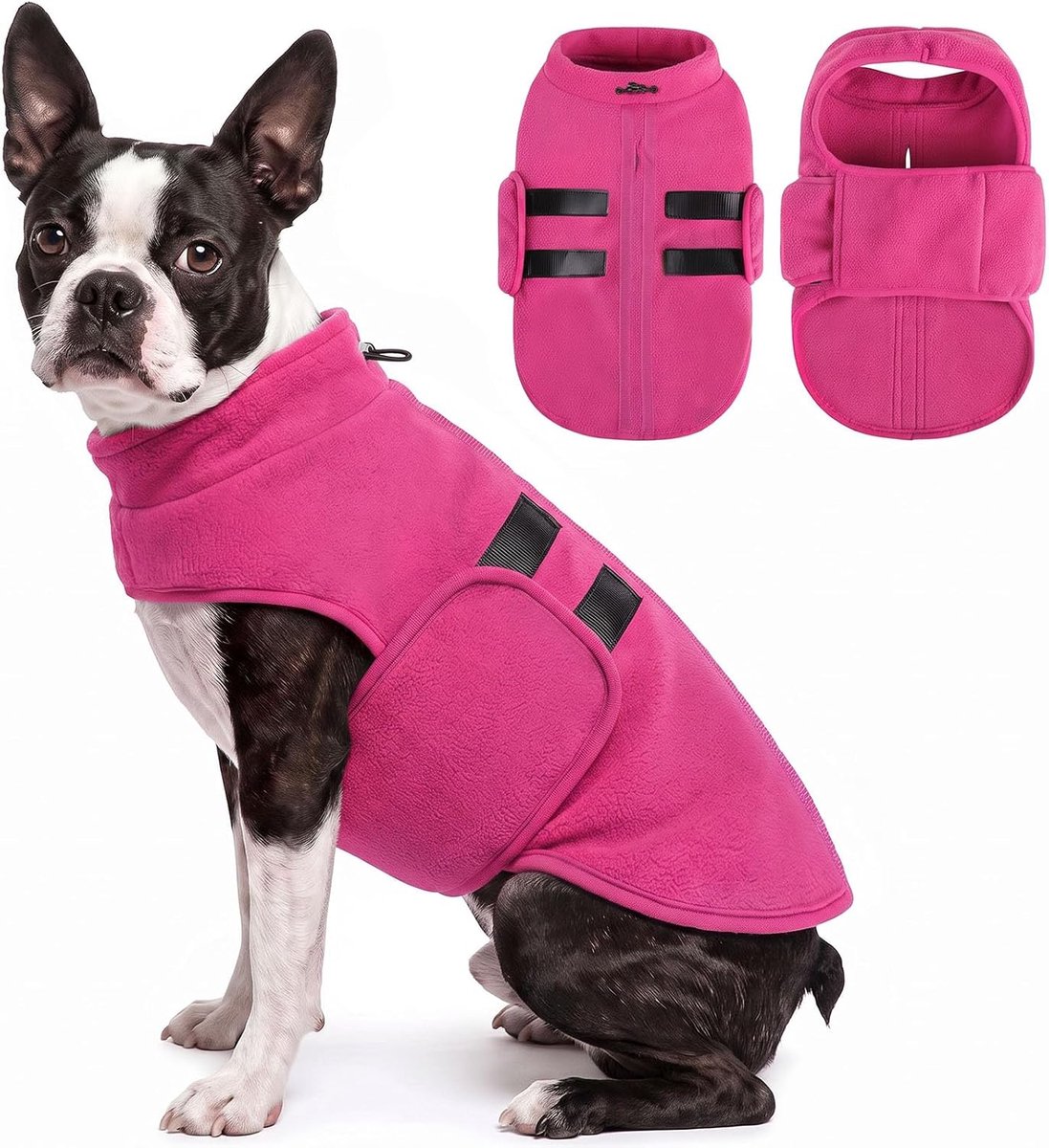 Fleece hondentrui, gezellige hondenvest, fleece hondenjas met riemgat, warme winterse hondenjassen teckel truien hondentruien middelgrote grote maten, roze, L