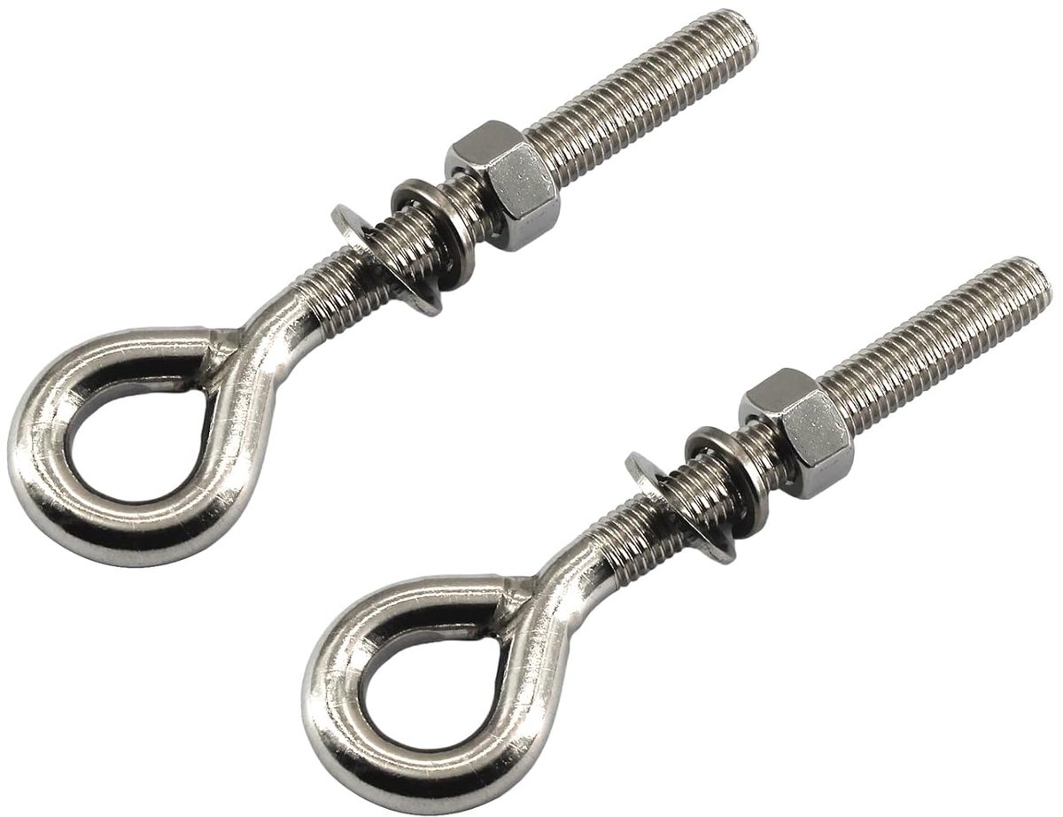 2Pcs M16Rvs Oogbout Met Moer En Wasmachines Lange Schacht Schroefdraad Staaf Ringbolt Gesloten Ring Oogbout