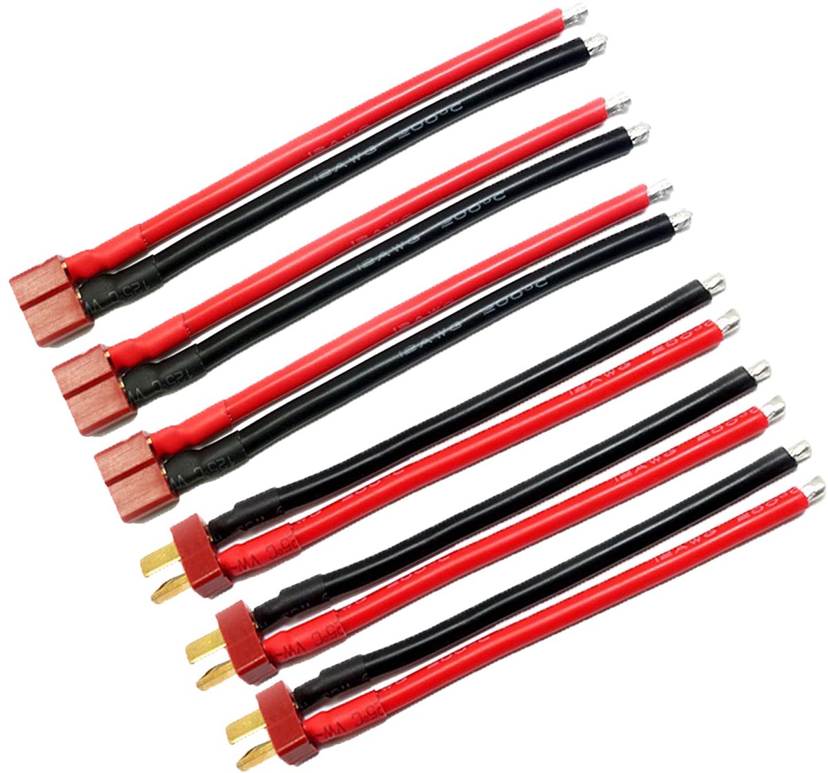 3 stuks Deans T-stekker mannelijke stekker adapter en 3 stuks Deans T-stekker bus connector adapter met 10 cm 14awg siliconen kabel voor RC batterij