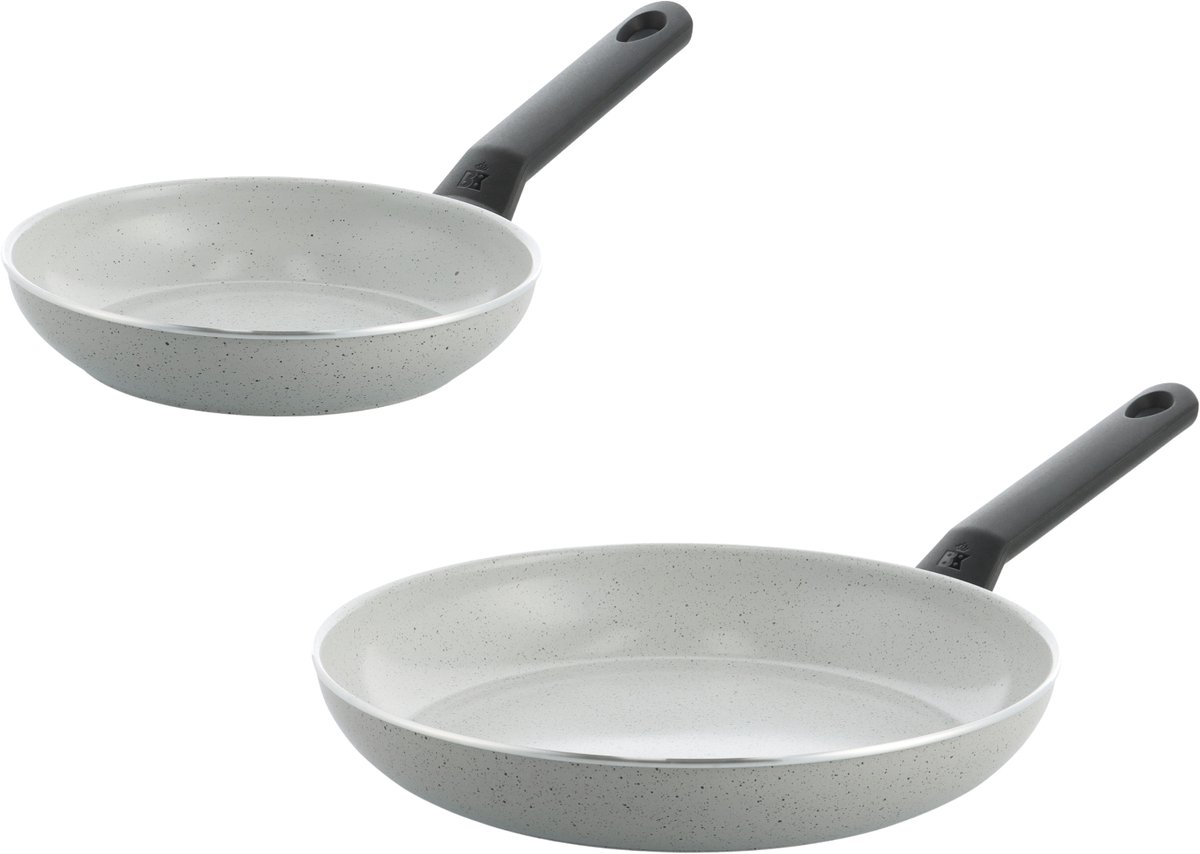 BK Universe Granite Koekenpannenset 2-delig - 20/28 cm - PFAS-vrije antikleeflaag - Inductie pannenset - Keramische koekenpannen - Ovenbestendig tot 160°C - Koudgrepen - Grijs/Graniet