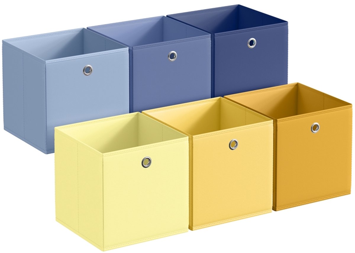 Opbergbox - Opvouwbaar met Handgrepen - Set van 3 - Blassblau, Nebelblau, Hafenblau, Blassgoud, Pastellgelb, Ingwergelb - 33 x 33 x 33 cm