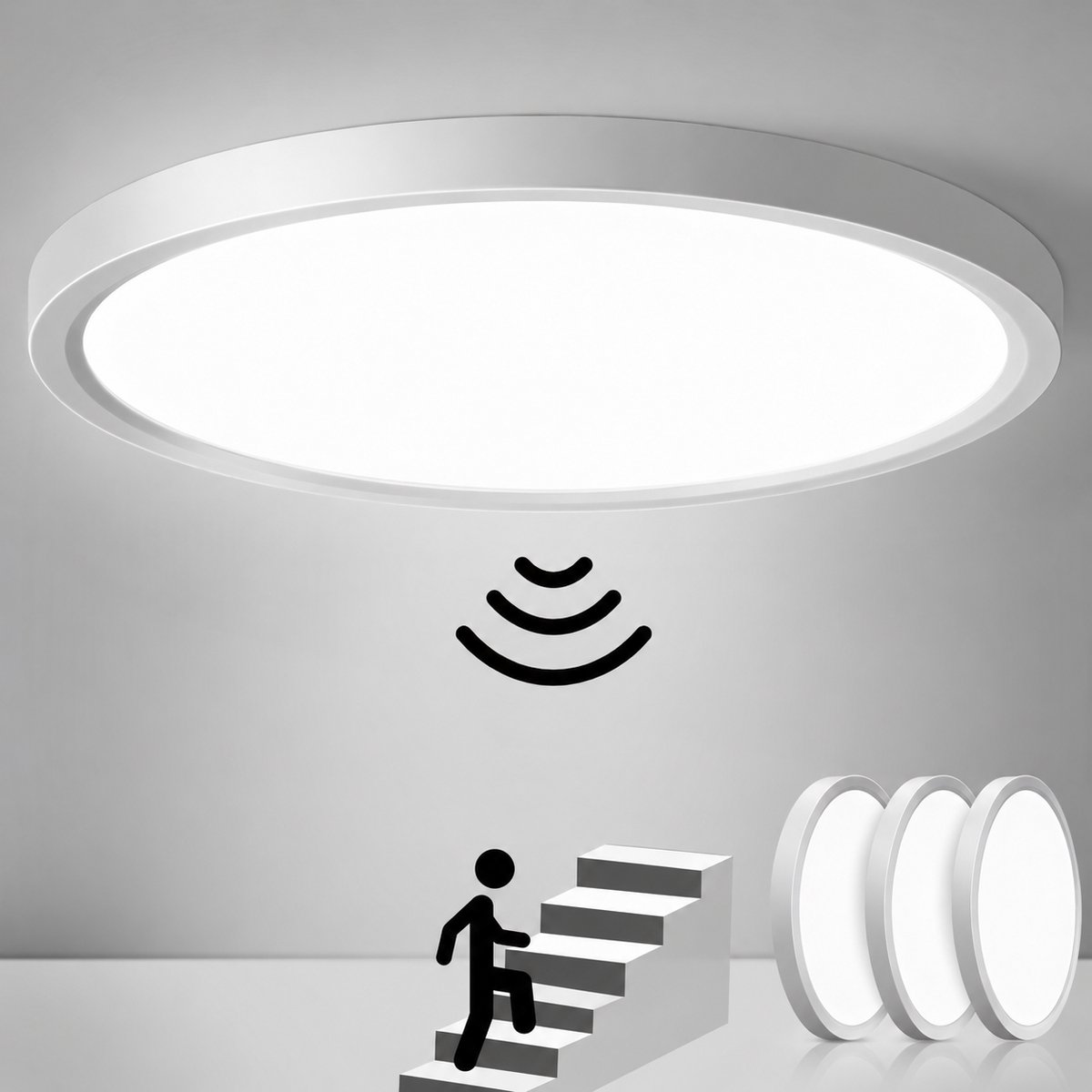 LOVHAUS 3x LED Sensor Plafondlamp 24W – 4000K – Radar Bewegingsmelder voor Hal en Trappenhuis
