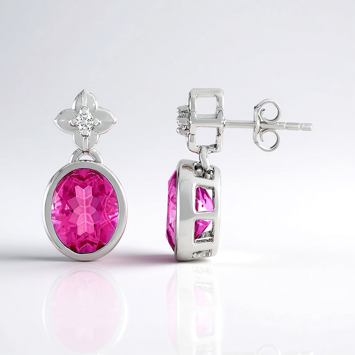 Cavill - Oorbellen met Roze Kwarts 4.813 ct en Witte Topaas 0.075 ct - 925 Sterling Zilver Geplatineerd - Elegante Ovale Edelstenen