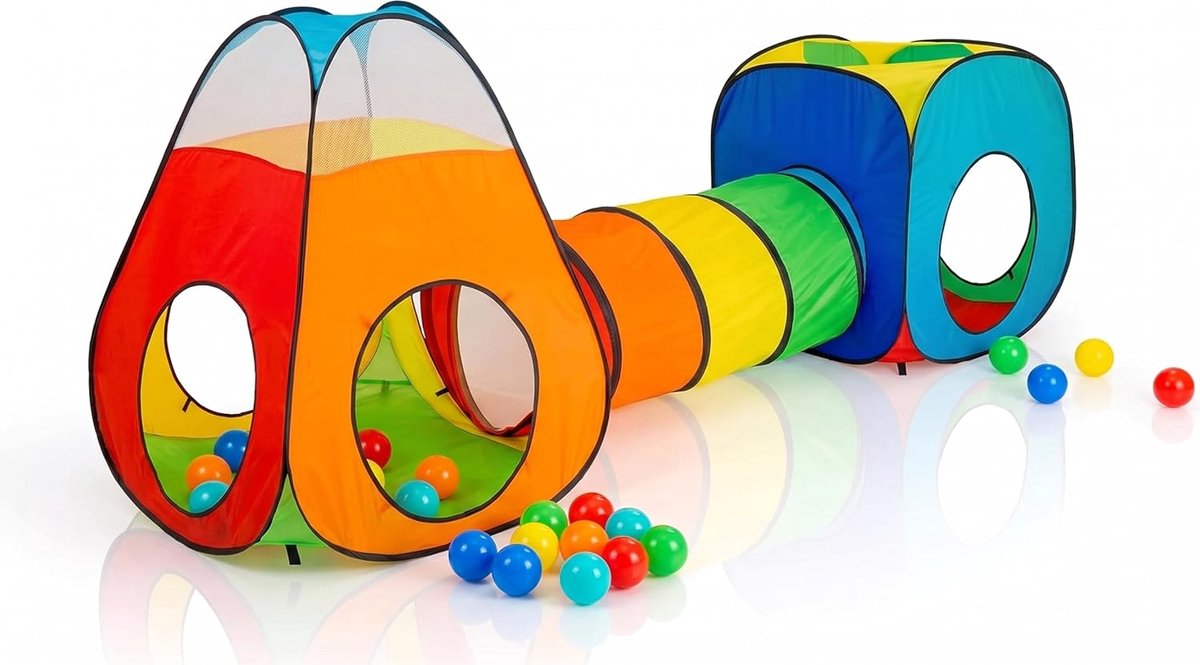 3-delige pop-up speeltent: 1 kruiptunnel + 2 kindertenten voor jongens, meisjes, baby's en peuters, grote speelhuisballenbak inclusief