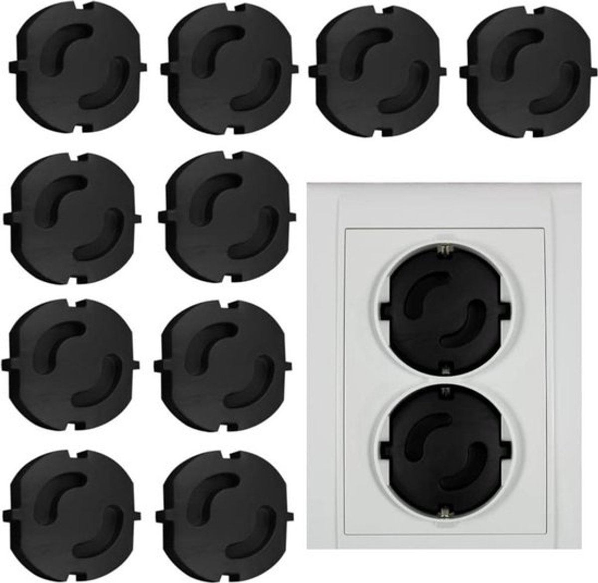 Content in HTML Stekkerbeveiliging - Kinderbeveiliging - Stekkerafdekking - 10 of 20 stuks - Made in EU - Zwart stopcontact beveiliging