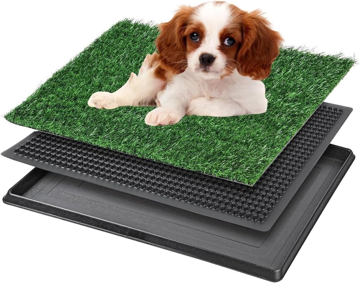 Hondenvoerbak met opvangtray, 40 x 50 cm, kunstgrasmat voor puppy's en kleine honden, herbruikbaar en ideaal voor zindelijkheidstraining