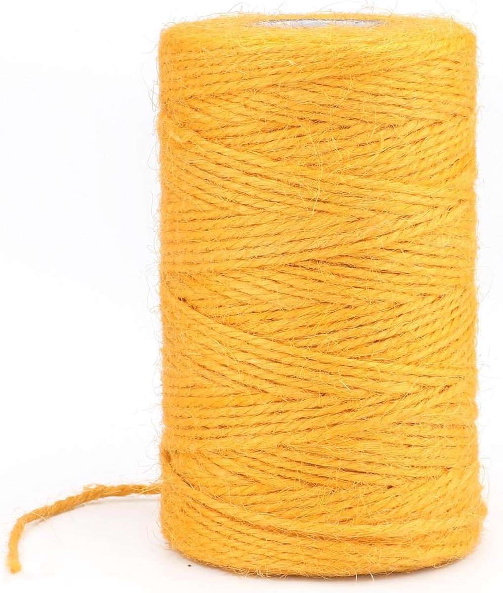 Jute Draad 100 m, 2 mm Geel, 3 Ply Handwerk Draad, Decoratieve Touw voor DIY Projecten en Tuinieren