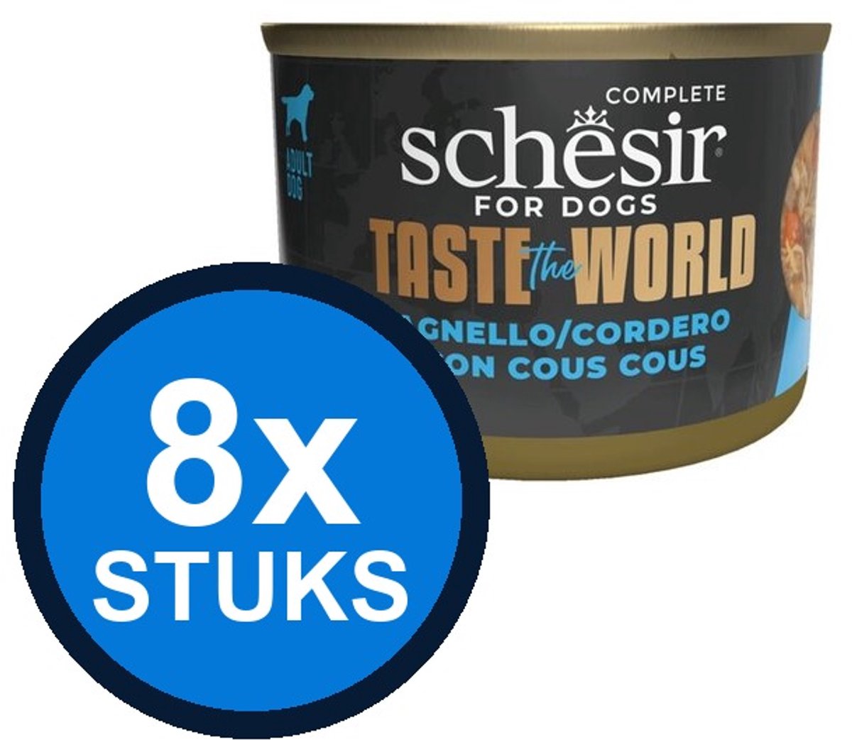 8x Schesir - Taste The World - Hondenvoer - Natvoer in blik - Lam Couscous - 150g