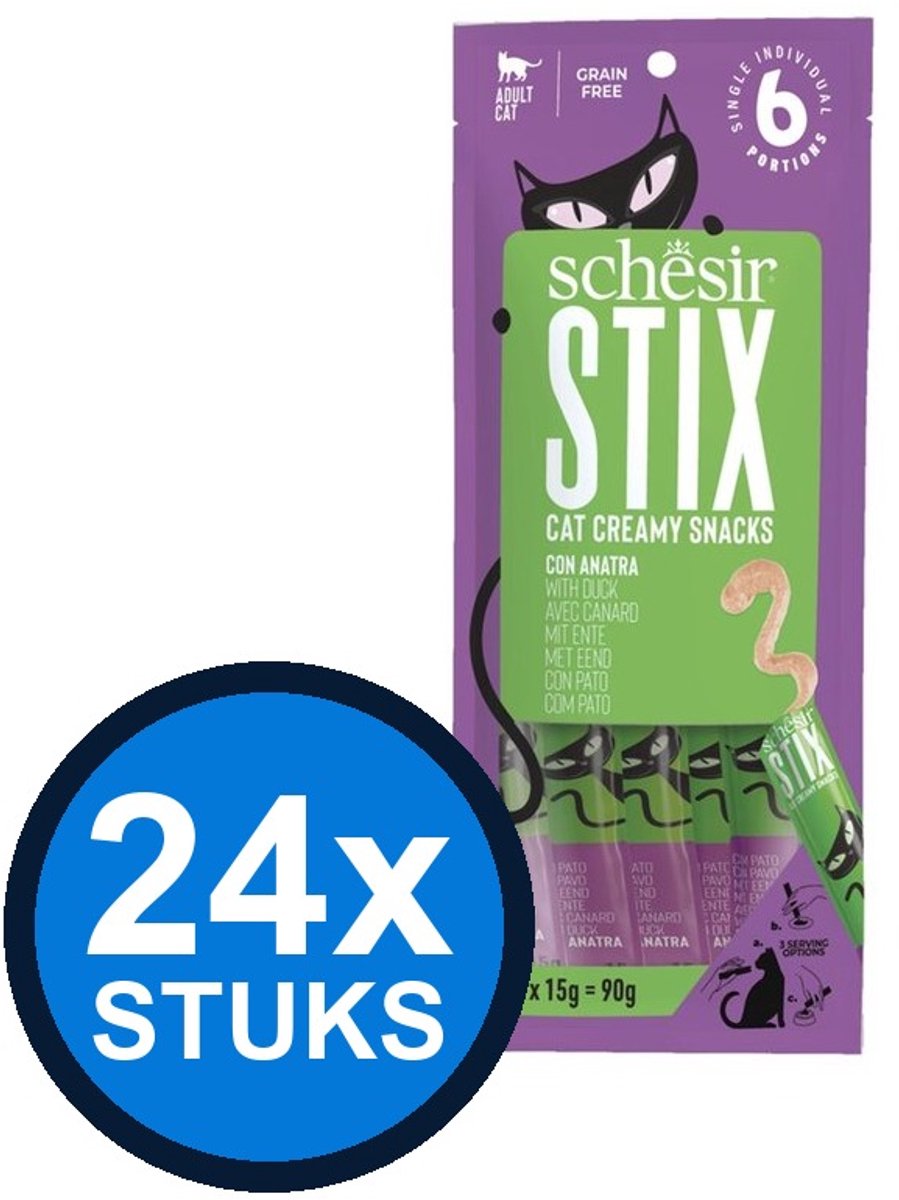 24x Schesir - Kattensnack - Eend - 6x15g